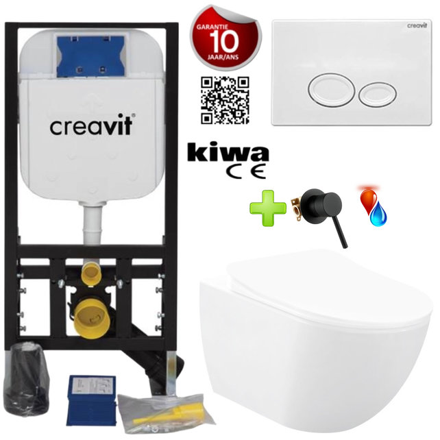 Toiletset met bidet Randloos Warm - Koud Mat Antraciet met omstelkraan incl. Softclose toiletbril Toiletset met bidet Randloos Warm - Koud Mat Antraciet met omstelkraan incl. Softclose toiletbril