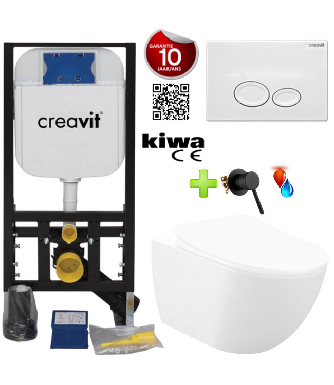 Toiletset met bidet Randloos Warm - Koud Mat Antraciet met omstelkraan incl. Softclose toiletbril