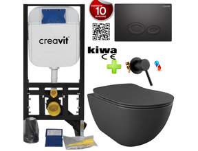 Toiletset met bidet Randloos Warm - Koud Mat Antraciet met omstelkraan incl. Softclose toiletbril