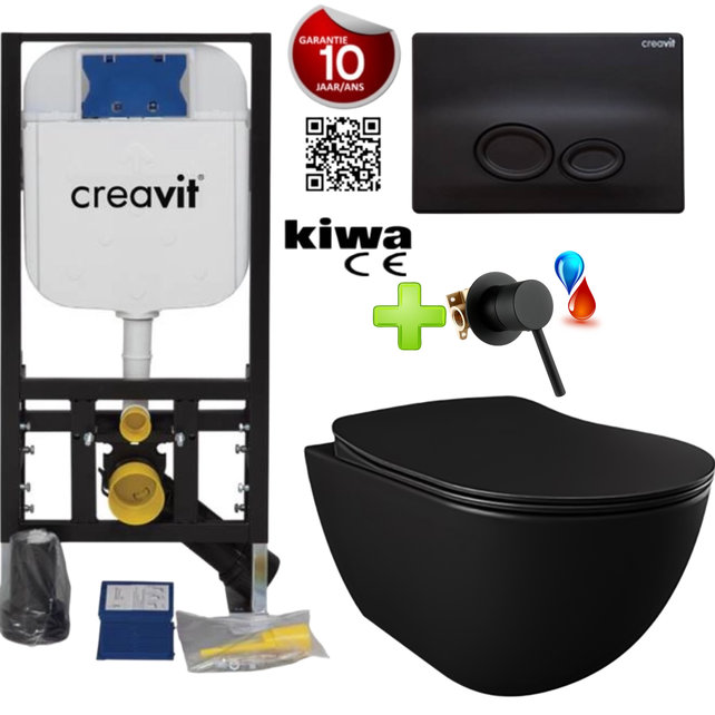 Toiletset met bidet Randloos Warm - Koud Mat Antraciet met omstelkraan incl. Softclose toiletbril Toiletset met bidet Randloos Warm - Koud Mat Antraciet met omstelkraan incl. Softclose toiletbril