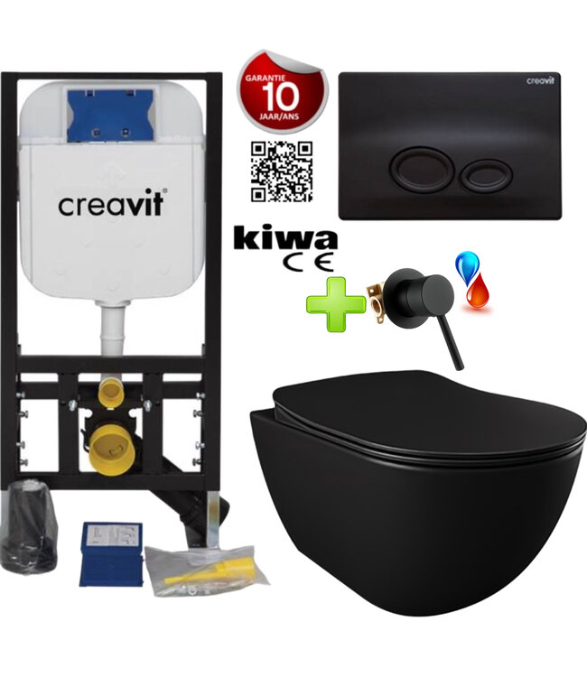 Toiletset met bidet Randloos Warm - Koud Wit met omstelkraan incl. Softclose toiletbril - Copy