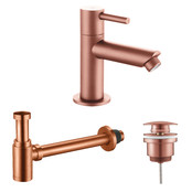 Fonteinkraan set Mila X geborsteld Koper Toiletkraan + Sifon + Clickwaste