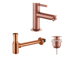 Fonteinkraan set Mila X geborsteld Koper Toiletkraan + Sifon + Clickwaste