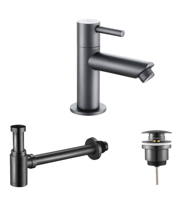 Fonteinkraan set Mila X geborsteld Koper Toiletkraan + Sifon + Clickwaste