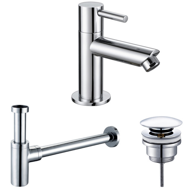 Fonteinkraan set Mila X geborsteld goud Toiletkraan + Sifon + Clickwaste