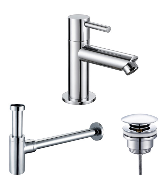 ALONI Fonteinkraan set Mila X geborsteld goud Toiletkraan + Sifon + Clickwaste