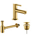 ALONI Fonteinkraan set Mila X geborsteld goud Toiletkraan + Sifon + Clickwaste