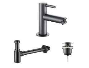 Fonteinkraan set Mila X  Gunmetal Toiletkraan + Sifon + Clickwaste