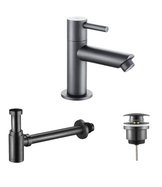 ALONI Fonteinkraan set Mila X  Gunmetal Toiletkraan + Sifon + Clickwaste