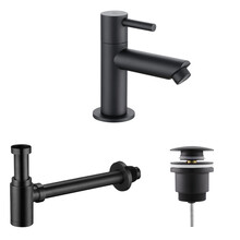 Fonteinkraan set Mila X  Mat Zwart Toiletkraan + Sifon + Clickwaste