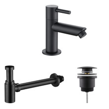 Fonteinkraan set Mila X  Mat Zwart Toiletkraan + Sifon + Clickwaste