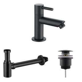 Fonteinkraan set Mila X  Mat Zwart Toiletkraan + Sifon + Clickwaste