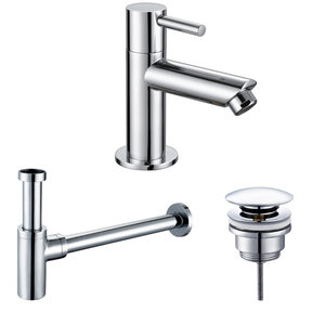 Fonteinkraan set Mila X  Chroom Toiletkraan + Sifon + Clickwaste