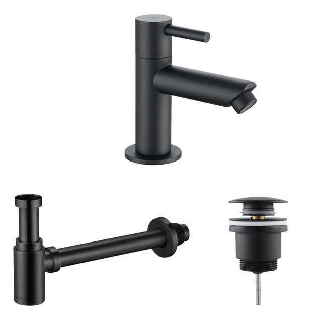 Fonteinkraan set Mila X  Chroom Toiletkraan + Sifon + Clickwaste