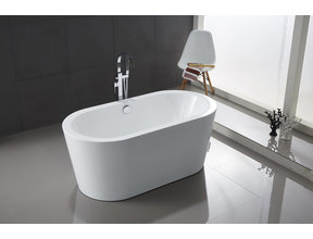 Vrijstaand bad Liberta Ovaal 160x75x60 cm Glasvezelversterkt Hoogwaardig Acryl Glans Wit met Badwaste en Overloop