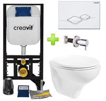 Inbouw toilet set Creavit Hangtoilet met Bidet Glans Wit compleet  met toiletbril softcloset