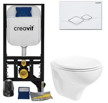 Inbouw toilet set Creavit Hangtoilet Glans Wit compleet  met toiletbril softcloset