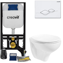 Inbouw toilet set Creavit Hangtoilet Glans Wit compleet  met toiletbril softcloset
