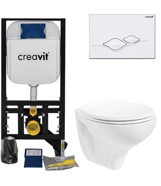 CREAVIT Inbouw toilet set Creavit Hangtoilet Glans Wit compleet  met toiletbril softcloset