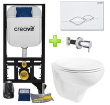 Inbouw toilet set Creavit Hangtoilet Glans Wit compleet  met toiletbril softcloset