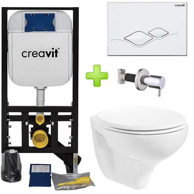 Inbouw toilet set Creavit Hangtoilet Glans Wit compleet  met toiletbril softcloset