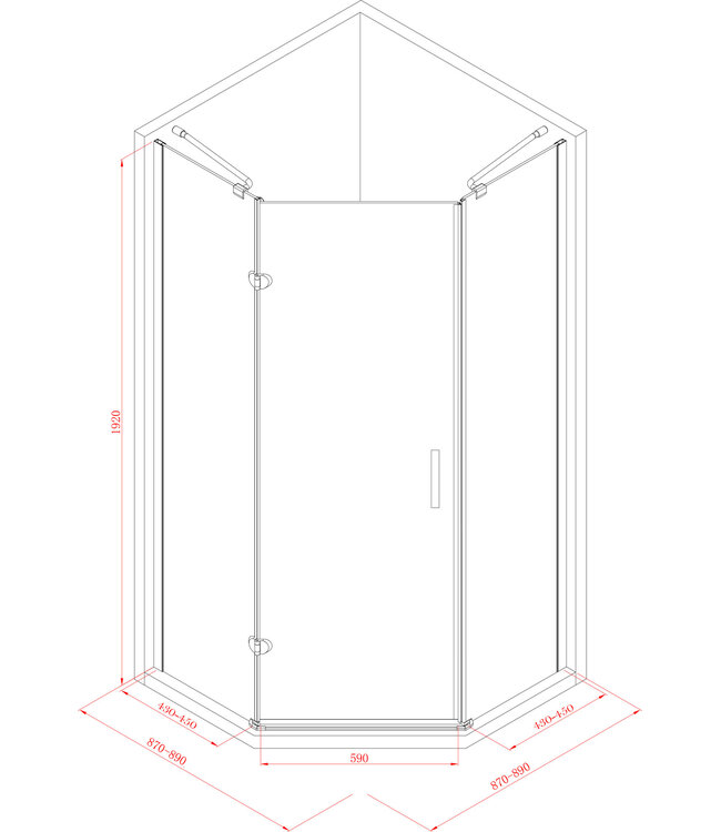 Douchecabine Infinty Vijfhoek 100x100 cm Draaideur Helderglas 6 mm veiligheidsglas