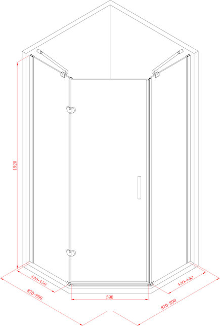 Douchecabine Infinty Vijfhoek 90x90 cm Draaideur Helderglas 6 mm veiligheidsglas