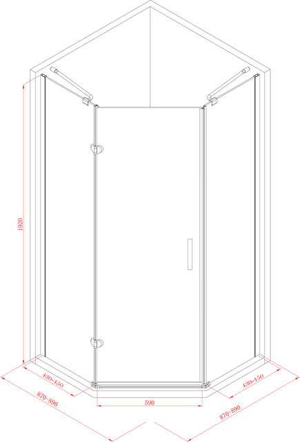 Douchecabine Infinty Vijfhoek 90x90 cm Draaideur Helderglas 6 mm veiligheidsglas