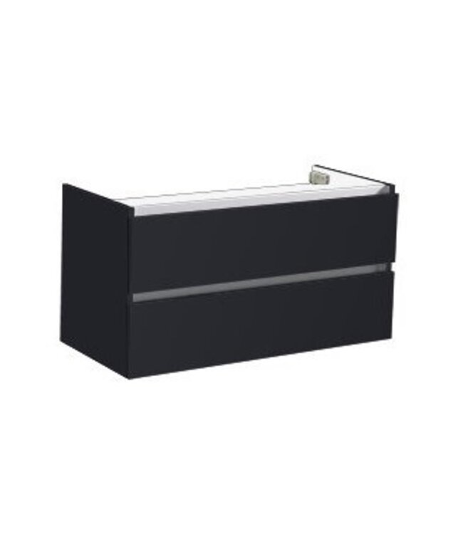 SANI-SUPPLY Badkamermeubel set Trendline Glans Wit 100x47x52 cm met natuursteen blad en Waskom