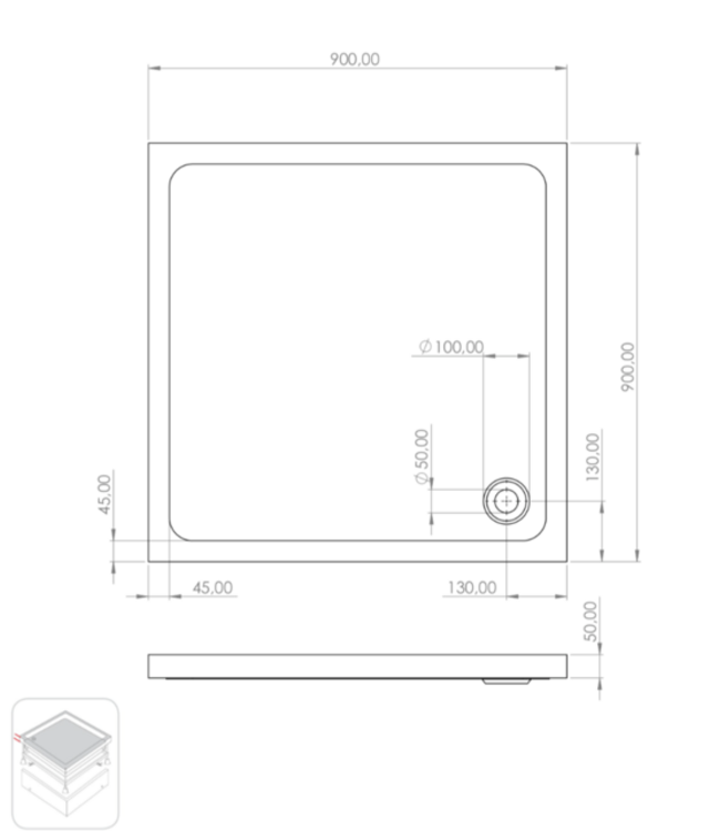 Douchebak Queen Hoog Vierkant 90x90x15cm Antislip Wit