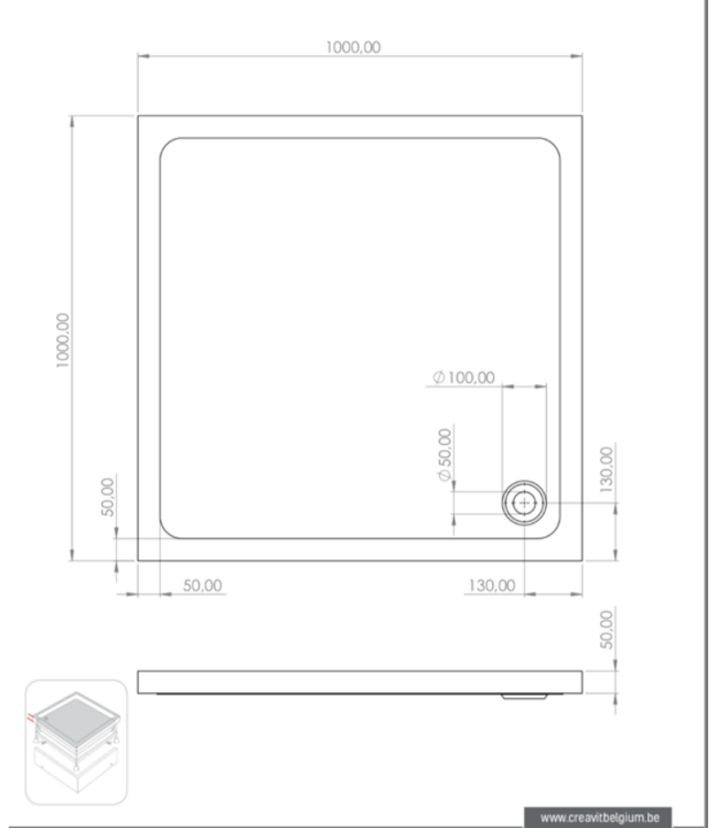 ALONI Douchebak Queen Hoog Vierkant 90x90x15cm Antislip Wit