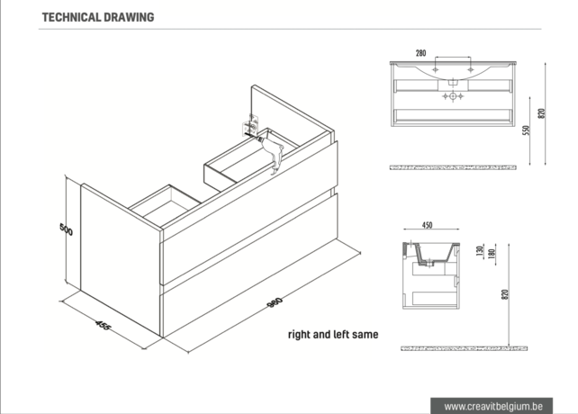 Badkamermeubel 100x50x45cm Sally Mat Eiken Topblad  zonder uitsparing