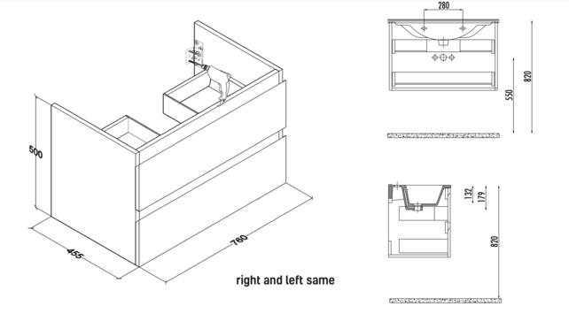 Badkamermeubel 80x50x45cm Sally Mat Wit Topblad zonder uitsparing
