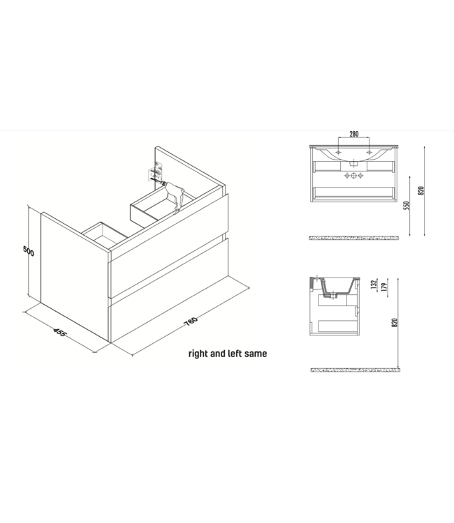 Badkamermeubel 80x50x45cm Sally Mat Wit Topblad zonder uitsparing