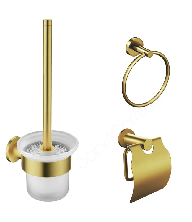 Toilet Accessoires Set Rondo Mat Zwart Toiletborstelhouder Toiletrolhouder en Handdoekring