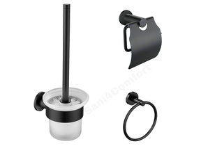 Toilet Accessoires Set Rondo Mat Zwart Toiletborstelhouder Toiletrolhouder en Handdoekring