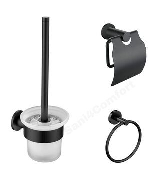 ALONI Toilet Accessoires Set Rondo Mat Zwart Toiletborstelhouder Toiletrolhouder en Handdoekring