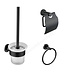 ALONI Toilet Accessoires Set Rondo Mat Zwart Toiletborstelhouder Toiletrolhouder en Handdoekring