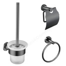 Toilet Accessoires Set Rondo Gun Metal Toiletborstelhouder Toiletrolhouder en Handdoekring