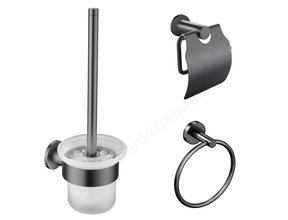 Toilet Accessoires Set Rondo Gun Metal Toiletborstelhouder Toiletrolhouder en Handdoekring