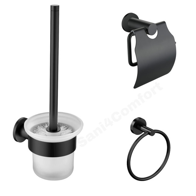 Toilet Accessoires Set Rondo Gun Metal Toiletborstelhouder Toiletrolhouder en Handdoekring