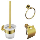 Toilet Accessoires Set Rondo Geborsteld Goud Toiletborstelhouder Toiletrolhouder en Handdoekring