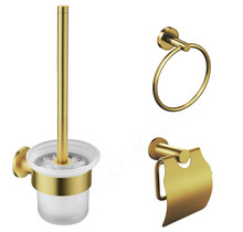 Toilet Accessoires Set Rondo Geborsteld Goud Toiletborstelhouder Toiletrolhouder en Handdoekring