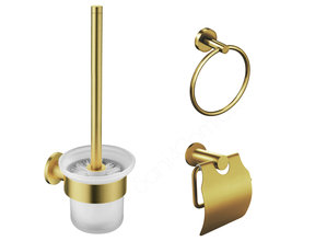 Toilet Accessoires Set Rondo Geborsteld Goud Toiletborstelhouder Toiletrolhouder en Handdoekring