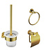 ALONI Toilet Accessoires Set Rondo Geborsteld Goud Toiletborstelhouder Toiletrolhouder en Handdoekring