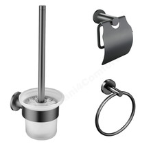 Toilet Accessoires Set Rondo Geborsteld Goud Toiletborstelhouder Toiletrolhouder en Handdoekring