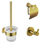 Toilet Accessoires Set Rondo Geborsteld Goud Toiletrolhouder Toiletborstelhouder en Jashaak Toilet Accessoires Set Rondo Geborsteld Goud Toiletrolhouder Toiletborstelhouder en Jashaak