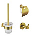 ALONI Toilet Accessoires Set Rondo Geborsteld Goud Toiletrolhouder Toiletborstelhouder en Jashaak