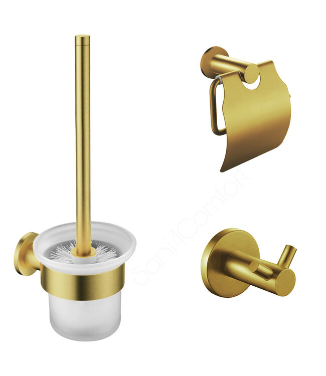 Toilet Accessoires Set Rondo Geborsteld koper Toiletrolhouder Toiletborstelhouder en Jashaak