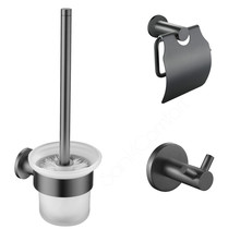 Toilet Accessoires Set Rondo Gun metal Toiletrolhouder Toiletborstelhouder en Jashaak